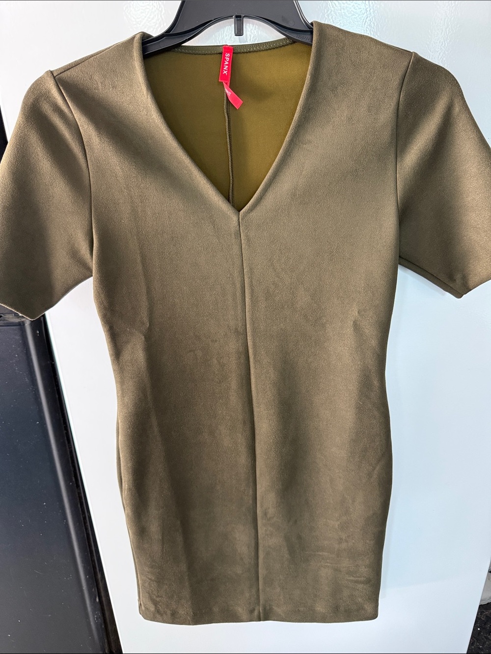 SPANX Olive Green Suede-Look V-Neck Short Sleeve Tunic